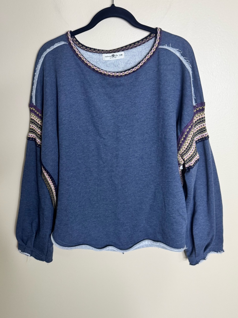 Natural Life Knit Trim Oversized Cotton Sweatshirt Boho Earthy Ecocore Large S/M - Picture 2 of 8